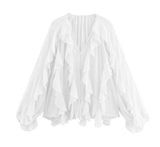 2025 New Women's V-Neck Single Buckle Long-Sleeved Cascade Decorative Shirt 10