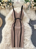 Summer New Knitted Women Dresses V-Neck Sexy Split Lady Elegant Body-con