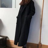 Aachoae Casual Black And Khaki Coat Women Long Sleeve Office Wear Elegant Long Coats Double Breasted Wide Waisted Pocket