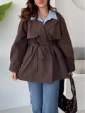 Women's Long-Sleeved Solid Color Tie Button