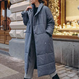 Long Parkas Women Fashion Winter New Tie Belt Coats Women Elegant Solid Covered Button Cotton Jackets Female