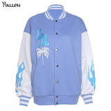 Yiallen Autumn Letter Embroidery Baseball Uniform Jacket Women High Street Outwear Single-breasted Loose Long Sleeve