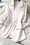 Women Casual Clothes Long Sleeve Lapel Solid Color Single Breasted Office Lady Temperament Chic Coat Tops
