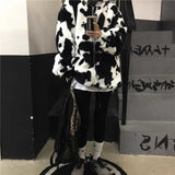 Winter Women Fleece Jackets Furry Teddy Coat Women Harajuku Milk Cow Print Faux Fur Jacket Vintage Hip Hop Warm