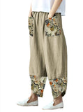 Printed Patchwork Cotton Linen Wide-leg Loose