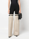 Toloer Fashion Autumn 2024 New High Waist Elastic Elastic Stitching Suit Pants Horn Show Thin Casual Pants Woman-Outfit