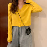 ladies button V-neck pullover sweater women's fall winter 2022 new outer solid color cardigan long-sleeved short knitted