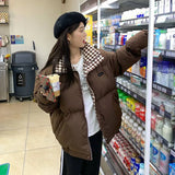 Checkered Collar Zip Up Padded Jacket-Outfit
