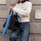 Striped Twist Sweater Coat Female Autumn Winter Languid Lazy Wind Short Money Inside Build Knit Cardigan Jacket-Outfit