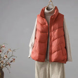 The New 2024 Down Jacket Vest Female Thin Fashion Large Size White Duck Down Horse Clip Warm Collar Coat Tide-Outfit