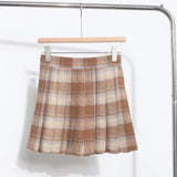 Real Shooting Lattice Folded Skirt Woman 2023 Winter Dress Hair To Prevent Light Half-Dress Skirt High Waist Thin Word Short Skirt