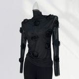 Toloer French Lace Undershirt Female Rose With Long-Sleeved T-Shirt Three-Dimensional Flower Mesh Advanced Sense