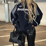 Toloer 2023 New Bump Color Zipper Loose Casual Jacket-Outfit