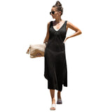 And Summer New Beach Hoodie Solid Color Open Fork Sling Shirt Bikini Long Beach Dress Women's