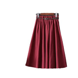 Toloer New College Wind Small Fresh Literary A Word Skirt Versatile Long Skirt Female Send Belt-Outfit