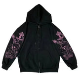 Autumn And Winter New Harajuku Sweet Wind Hooded Coat Fashionable Leisure Loose Zipper Sweater For Girls-Outfit