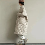 Winter New Arrivals Women's Cotton Coats Diamond Lattice Block Big Size Female Long Parkas Loose Lady Overcoats