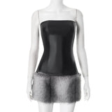 Women's Autumn And Winter Uncollared Leather Braided Plush Splicing Bag Hip Short