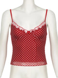 Sexy Slim Dot Printed Camis Tops Holiday Contrast Color V-Neck Sleeveless Tank Tops Women 2024 Summer Fashion Streetwear-Outfit