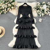 Banquet Dress High-End Light Luxury Niche Leaf-Side Cake Dress Heavy Industry Folds Long