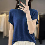 Toloer Line Of Clothing Worsted Short Sleeve Female Round Collar Loose Thin Bat Sleeve Vest Shirt Hollow Out Outside The Hair-Outfit