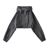 Trendy Women's Wear Hooded Jacket Charge Suit Sweet And Spicy Loose Solid Color Short Style Pull Rope Design Sense Sports Jacket-Outfit