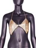 Toloer Women's Nightclub Low Breast Cut Back Flash Diamond Chain Slit Top