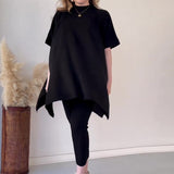 The Autumn Of 2025, The New Round-Neck Bat Shirt Is A Large-Size Loose Knitted Knitted Casual Two-Piece