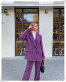 Solid Purple Office Ladies Jacket Outwear Fashion Autumn Spring Double Breasted Blazer Coat Za 2022 Women Outwear Abrigo