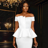 Elegant Breast-Wearing Lotus Leaf-Side Dress Wedding Pure White Bridesmaids Presided Dress Dress Dress Dress Dress Dress Dress Dress Dress