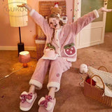And Winter Thicker Coral Velvet Pyjamas Set Home Clothes Plus Velvet Cute Flannel Long Sleeve