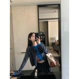 Autumn Thin High-End Design Splicing Fake Two Knitted Cardigan High-Waist Loose Half-Dress