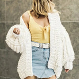 2022 Autumn And Winter Sweater Cardigan Bohemian Style Hand-knitted Bat Lantern Sleeve Sweater Jacket Female