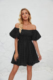 Women's Out-Shoulder Foam Short-Sleeved Folds High-Waisted Summer Mini Dress With