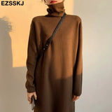 2022 Casual autumn winter Pile collar thick maxi weater pullovers dress Women basic loose sweater female turtleneck long