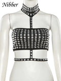 Sexy Glitter Rhinestone Halter Tank Top Women Chic Wild Stunning Bandage Sleeveless Slim Vest Female Partywear Camisole-Outfit