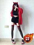 Women Hoodie Cartoon Devil Cowhorn American Retro Pullover 2024 New Couple Fashion Punk Coat Japanese Hip Hop Streetwear-Outfit