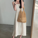Toloer Chic Summer French Hepburn Wind Square Collar Dew Collarbone Waist Show Thin Big Pendulum A Line Dress Woman-Outfit