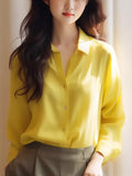 Toloer Sense Gentle Windy Yellow Beautiful Shirt Simple Commute Small Fashion Age-Dense Stated Set-Tite Shirt