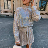 Evening Dress Gold Slimming Tie With Long Sleeves Of The Bare Back