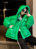 2022 Female Winter Short Hooded Parkas Puffer Bomber Jacket Warm Cotton Padded Coats Stylish Outerwear Oversized