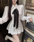 Elegant Dresses Women French Style Chic Long Sleeve Autumn Satin Slim Turn Down Collar Temperament Shirt Dress Female-Outfit