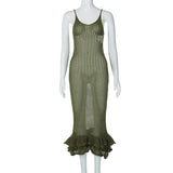 Women's Wear 2024 Summer New Fashion Personality Sling Open Back Wood Ear Knit Slim Long Skirt-Outfit