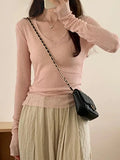 Ribbed V Neck Slim Long Sleeve Knit-Outfit