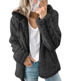 Women Teddy Jacket Coat Solid Fleece Warm Zipper Hooded Coats Autumn Thick Plush Oversized Female Sweatshirts