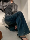 Water Wash Blue Jeans Women 2025 Autumn And Winter Temperament Niche New Fashion Micro-Horns Drag Wide Leg