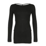Toloer Woman Hollow Out Open Back Small Design Long-Sleeved Dress Round Collar High Waist Slim Wrap Buttock Short Skirt-Outfit