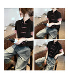 Chinese T-Shirt Short-Sleeved Women's Chinese Style Plate Button Literary And Artistic Chic Foreign Style Blouse Summer 2023 New Vintage Shirt-Outfit