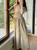 New Round Collar Bottom Dress Long Sleeves Thin Korean Knitted Dress Medium Long European Knitted