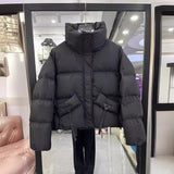 Winter New Standing Collar Down Jacket Female Short Style Casual Fashion Add Thick Small Bread Clothing White Duck Down Coat Tide-Outfit